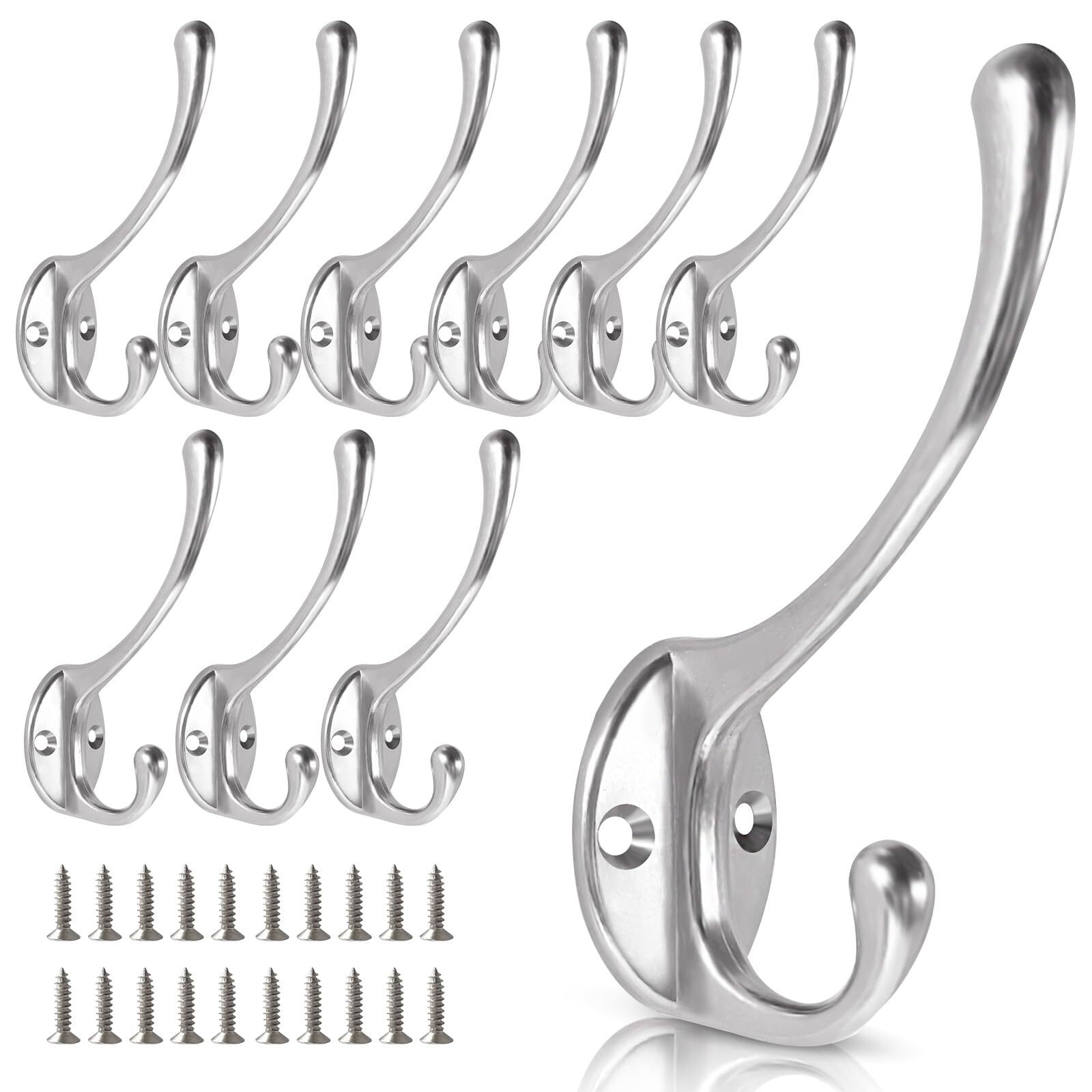 Wall Hooks for Hanging, 10-Pack Heavy Duty Metal Coat Hooks, for Living Room,...