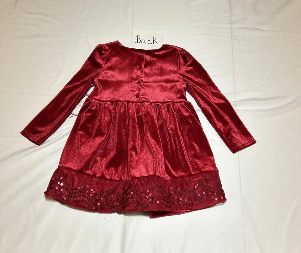 Koala Kids Girls 18-24 Months Red Velour Sequin Long Sleeve Holiday Dress NWT - Image 4 of 4