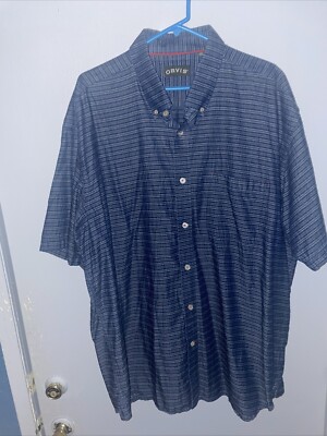 Orvis Men's Heavy Cotton Button Down Shirt Size XXL Blue Stripe K