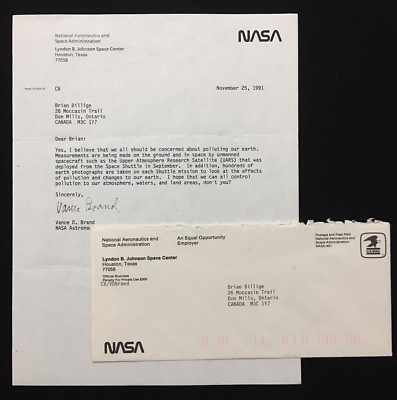 VANCE BRAND ASTP  STS TYPED & SIGNED LETTER ON NASA LETTERHEAD & ENVELOPE 1991