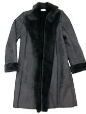 Long Tall Sally Chocolate Brown Faux Fur Trim Mid Length Belted Coat Uk12 