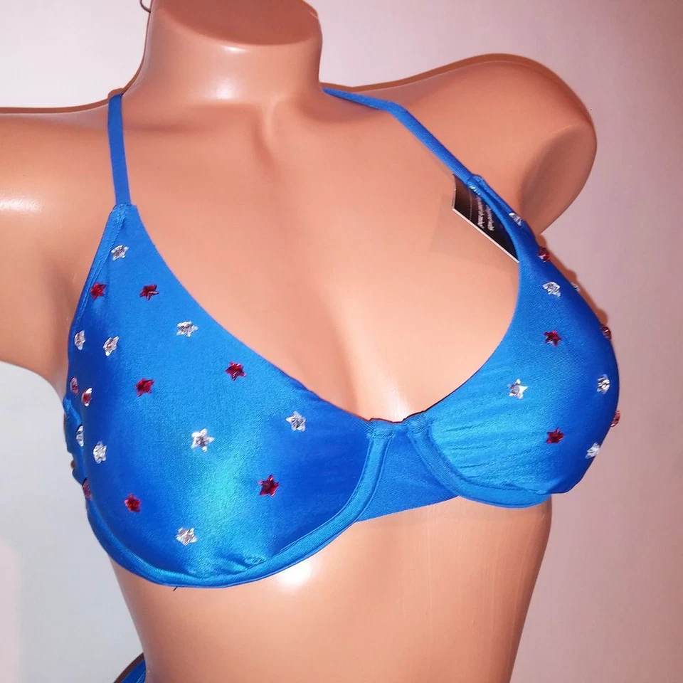 Bikini de natación No Boundaries pequeño superior e inferior azul con tachuelas estrellas brillantes acolchado y Foto 4 de 4