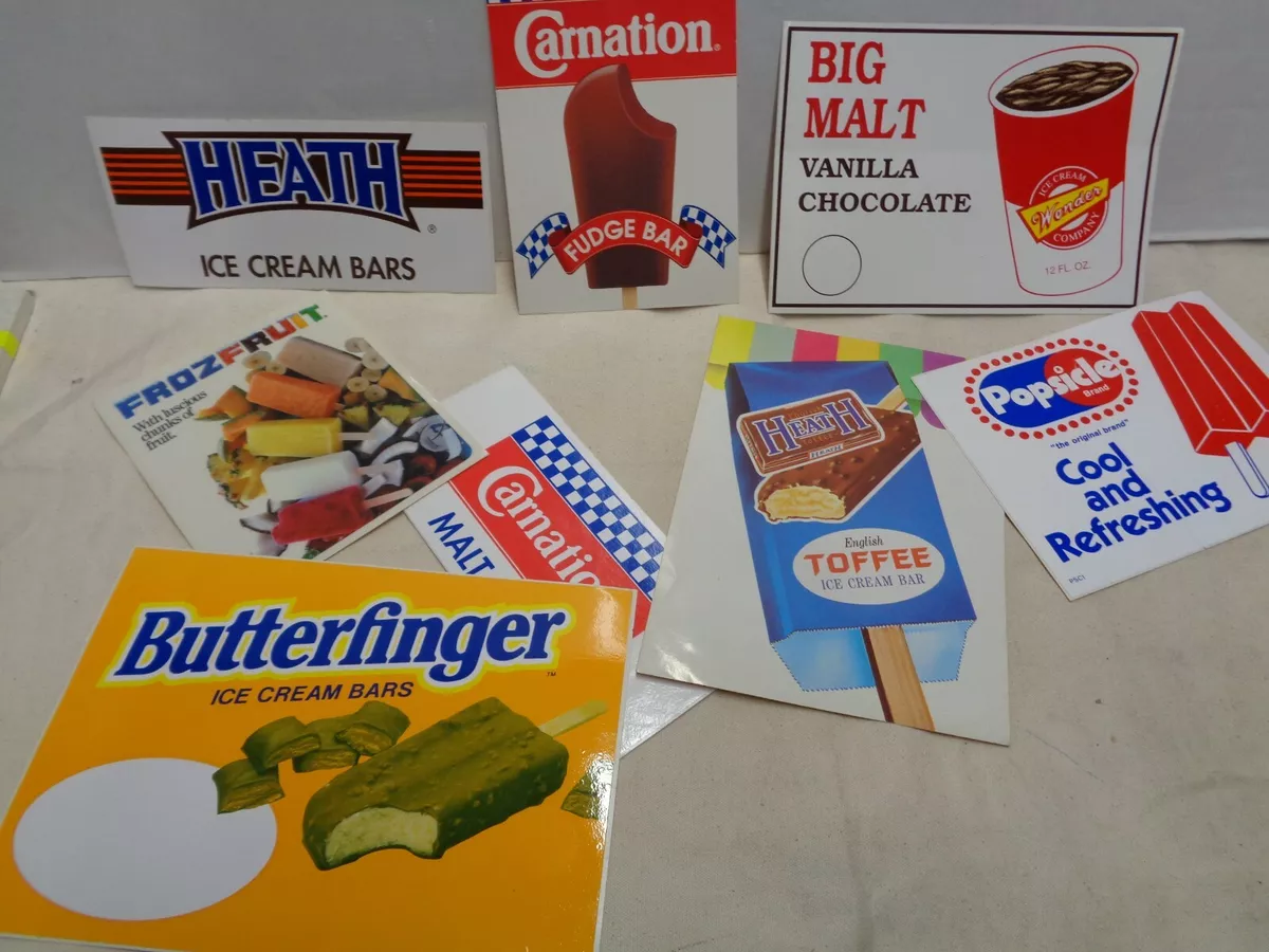 8 Large Ice Cream Truck decals 1986 1990 unused vintage butter finger Popsickle