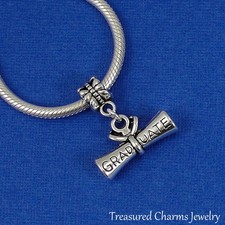 Silver DIPLOMA Dangle Bead CHARM Graduate Graduation fits EUROPEAN Bracelet