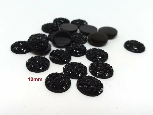10 pcs Druzy Resin Embellishment Cabochons Black - 12mm - Dome Circle - product listing photo