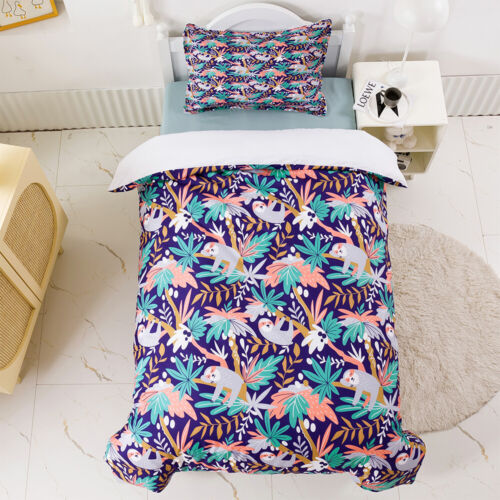 3D Tree Leaf Round Bradypod Blue Quilt Cover Set Duvet Cover Bedding Pillowcases