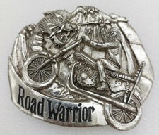 VINTAGE 1994 BELT BUCKLE (HARLEY DAVIDSON STYLE) ROAD WARRIOR BIKER & DRAGON NEW