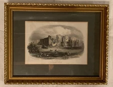 Hand-colored engraving, framed, Kenilworth Castle, England
