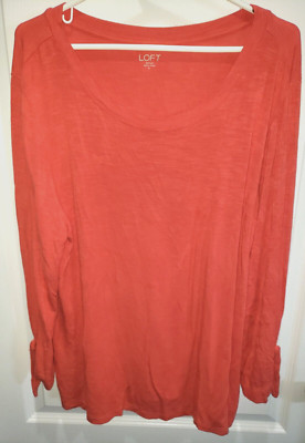 LOFT womens size XL solid dark orange TOP SHIRT TIES ON SLEEVE ENDS NICE!