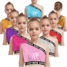Kids Girls Tees Modern Vest Stage Performace Crop Top Athletic Sleeveless Jazz