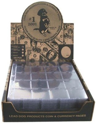 100  LEAD DOG  20 pocket  HEAVY DUTY  binder pages for 2x2 coin flips  -#28750