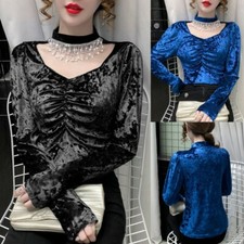 Top Blusa T-shirt Senza Maniche In Pizzo Con Strass Frill Maniche Lunghe