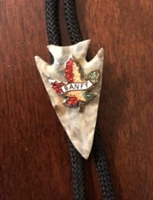 BOLO Tie BANFF Canadian Maple Leaf on Arrowhead, Black Nylon Cord 16" Long