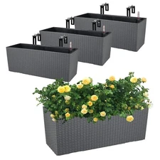 Aoodor 4 Pack Railing Planter Window Box Hanging Flower Pot w/Adjustable Bracket