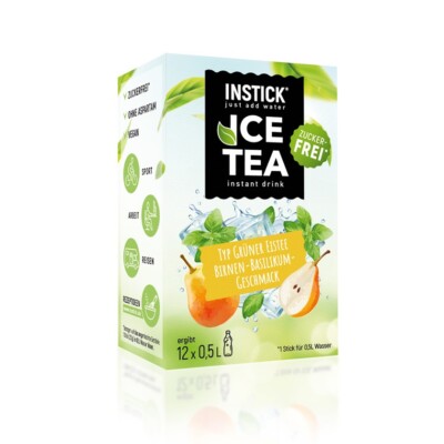 INSTICK Getränkepulver Grüner Tee Birne-Basilikum 12-er Packung (für 12 x 0,5 L)