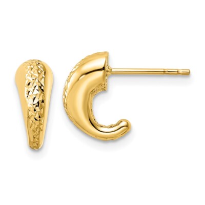 Echte 14kt Gelbgold poliert Diamantschliff hohle J-Creolen Ohrstecker