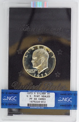 1973-S SILVER PROOF EISENHOWER DOLLAR NGC PF68 CAMEO 224012