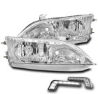 FOR 1997-2001 LEXUS ES300 CHROME HALOGEN HEADLIGHTS HEADLAMP +BUMPER LED DRL KIT