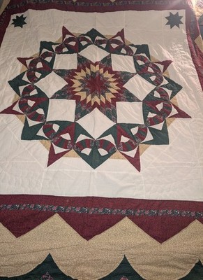 Vintage 90s Patchwork quilt Traditional Broken Star Pattern 86''x86''
