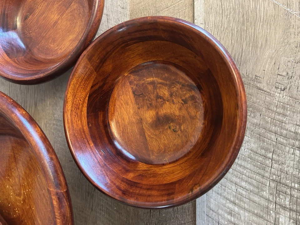 Vintage | MCM | Juego de ensaladeras de madera | Servidores de pinzas para servidor | Juego de 7 cuencos Foto 4 de 4