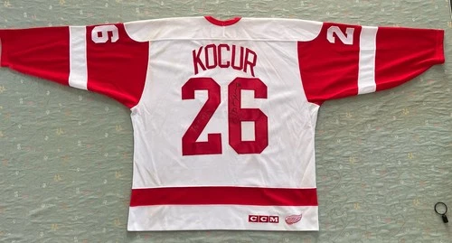 Joey Kocur # 26 Autographed Detroit Red Wings Stanley Cup Hockey Jersey CCM XL