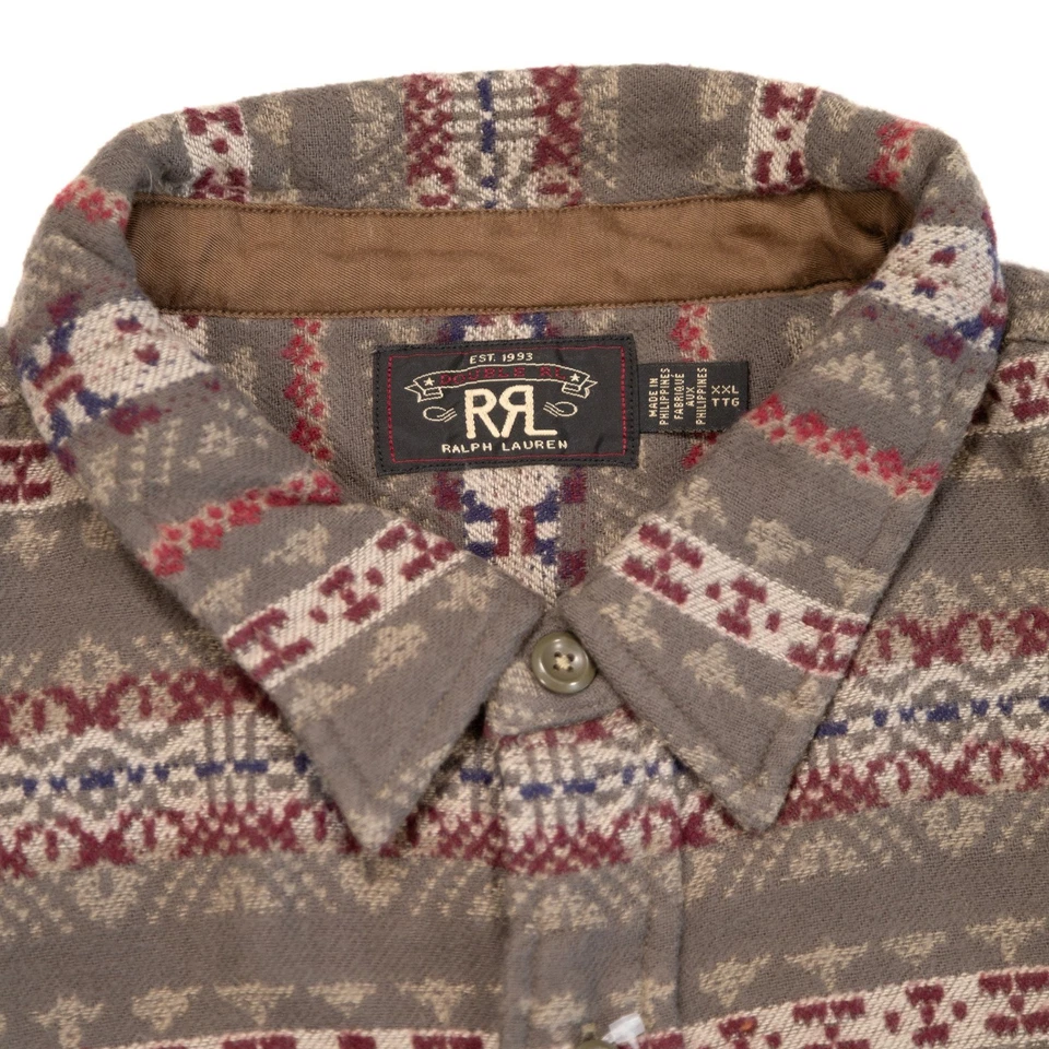 NUEVO CON ETIQUETAS RRL DOUBLE RL Hombres XXL Oliva Multi Melton Fairisle Cepillado Jacquard Sobrecamisa Foto 3 de 4