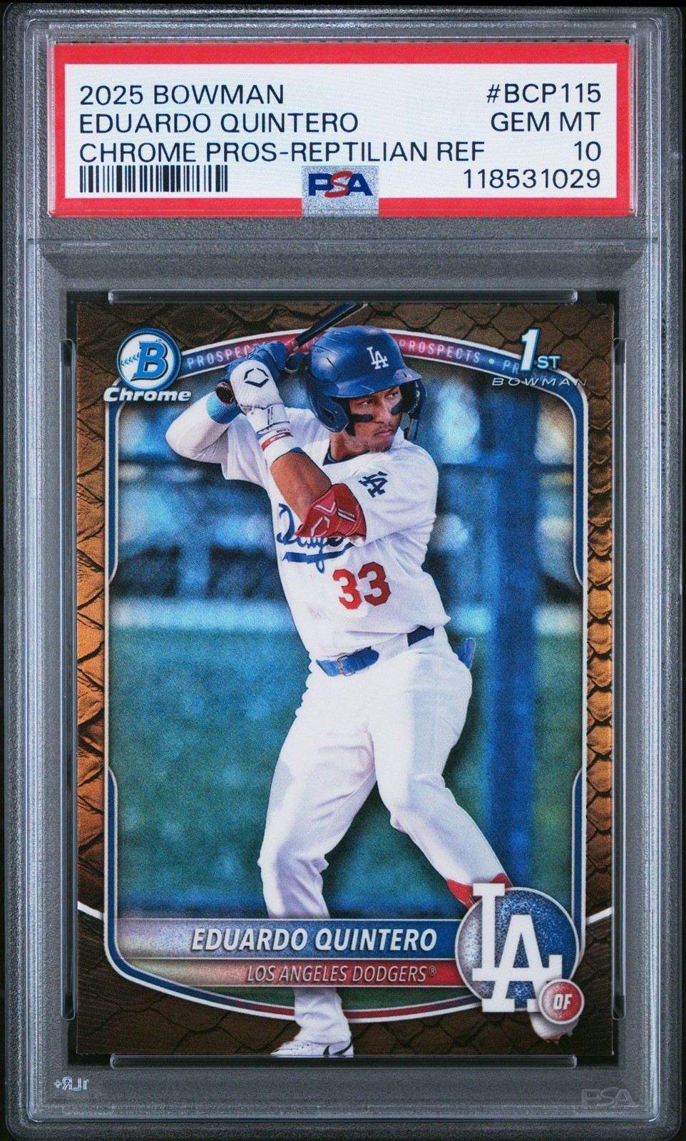 2025 Bowman Chrome Baseball Eduardo Quintero Reptilian 1st Refractor PSA 10