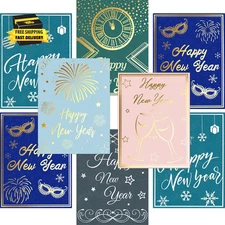 Happy New Year Cards with Envelopes 24PCS 2026 Gold Silver Foil New Year Greetin