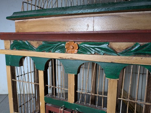 Vintage French Victorian Style Dome Top Wood Metal Wire Bird Cage Bird House F45 - Picture 5 of 23