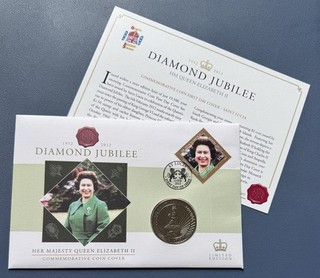 2013 South Georgia £2 Coin PNC. QEII Diamond Jubilee. St Lucia Stamp. Info Card