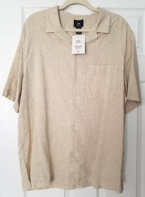 H&M Relaxed Fit Linen Blend Short Sleeve Buttons up Resort Shirt Men's Size L