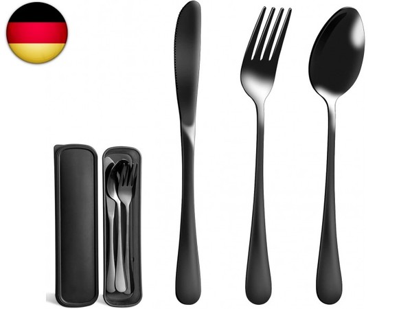 3 StüCk Campingbesteck, Edelstahl Reisebesteck Mit Etui, Camping Besteckset Mit-image