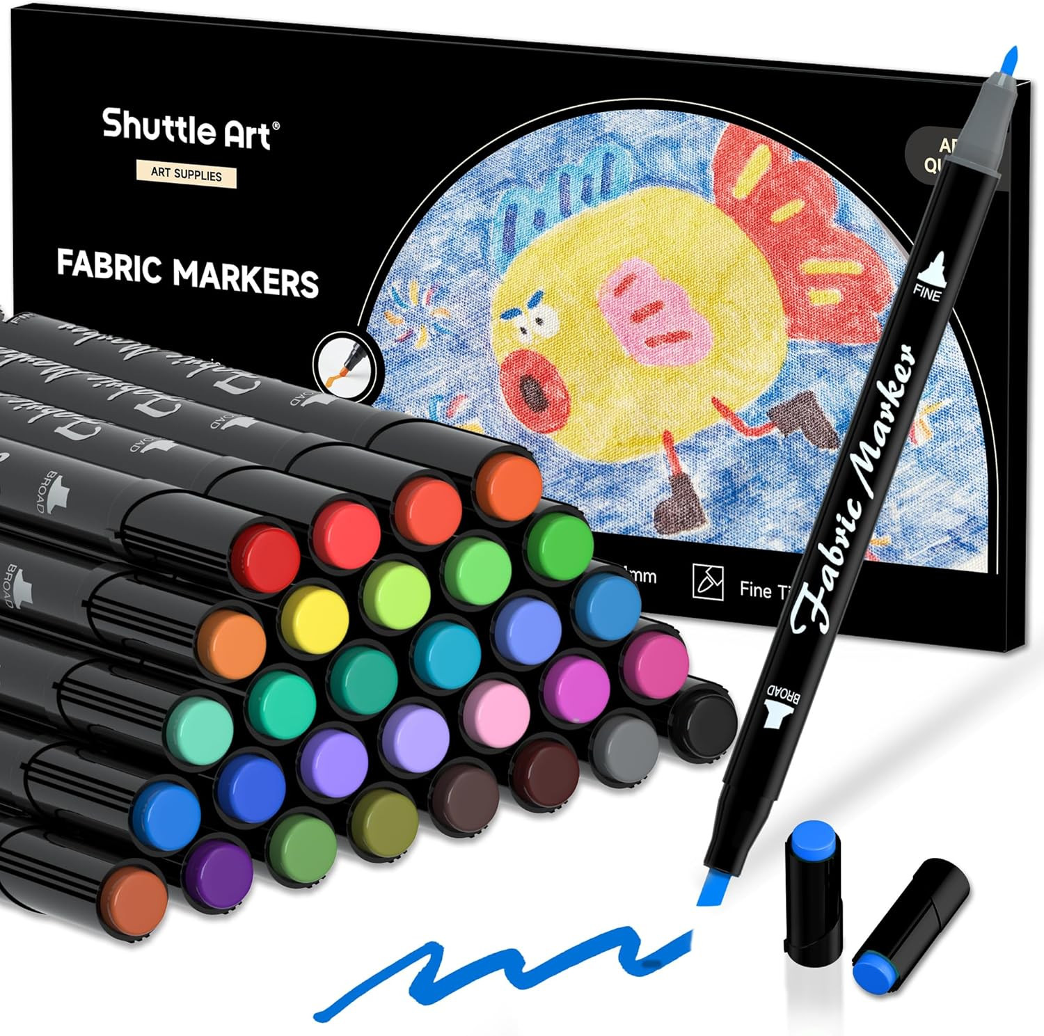 Dual Tip Fabric Markers, 30 Colors Permanent No Bleed Pens f