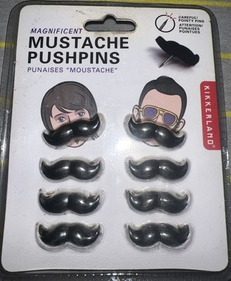 Kikkerland Magnificent Set of 8 Black Mustache Pushpins New As Pictured