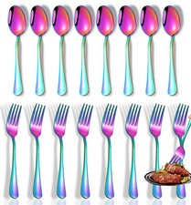 Rainbow 16-Piece Food Grade Stainless Steel Spoons & Forks Set - Mirror Finish