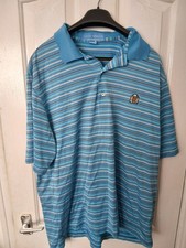 Fairway & Greene Mens Golf Polo Shirt Large White Light Blue Stripe 30% coolmax