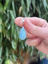 Larimar Teardrop Pendant AAA+ Handmade In  the Dominican Republic 925 Silver 2