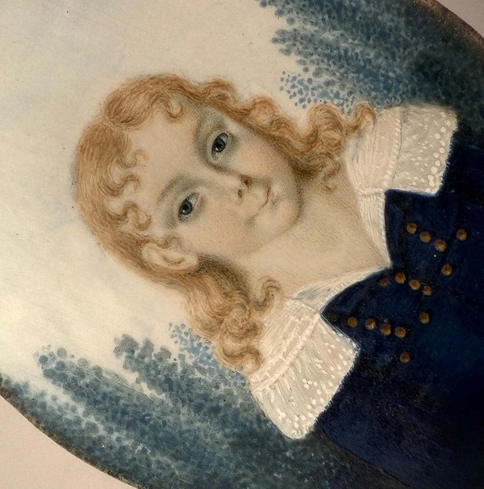 Napoleonic Era French Portrait Miniature of Blond Girl, Blue Eyes & Lace Collar - Image 4 of 4