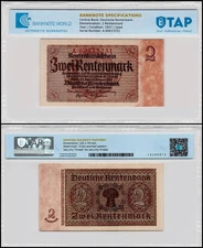Germany 2 Rentenmark, 1937, P-174, Used Authenticated