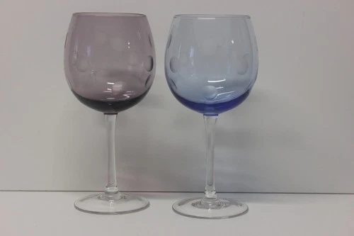 Set Of 2 Vintage Marquis Waterford Polka Dot Wine Glasses Amethyst, Blue Goblets