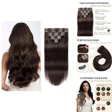 Jiameisi Clip-in Hair Extensions 22inch 8pcs 2 Dark Brown 20 Clips Human Hair