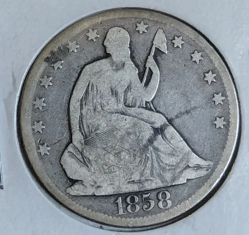 1858 P SEMI KEY SEATED LIBERTY HALF  In Very Good - Fine. Look At The Pictures!