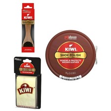 Kiwi Brown Shoe Polish Care Kit 2.5 oz  Applicator Brush  2 Shine Cloths