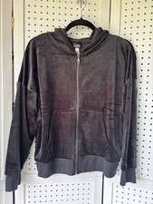Felina Hooded Zip Up Velour Sweatshirt Women's Size Small Black