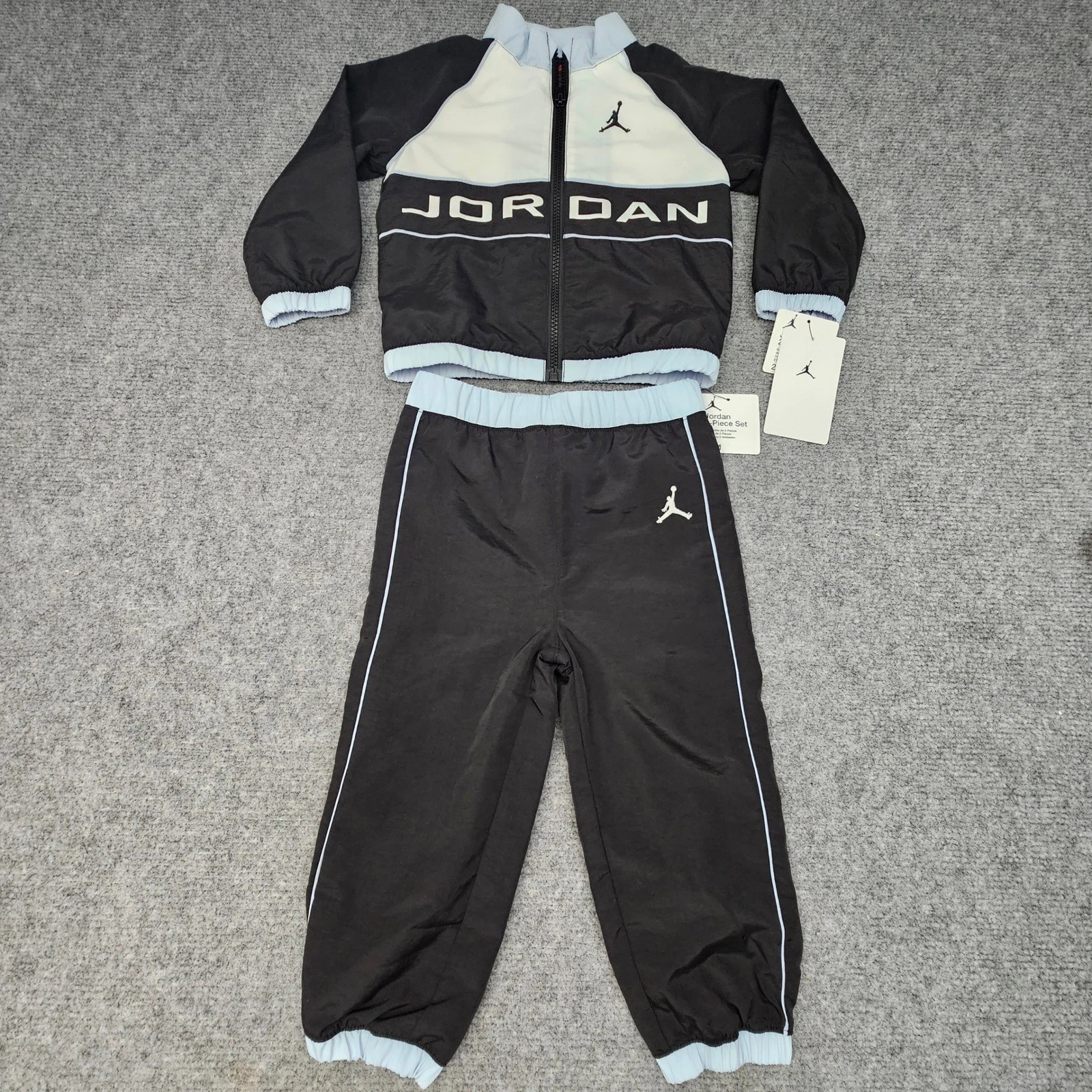 Jordan Toddler Boy 2-Piece Tracksuit Windbreaker Jacket Pants Black Blue 24M
