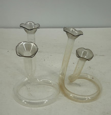 Lot of 2 Vintage Glass Propagation Single  Double Twisted Tube Floral Bud Vases