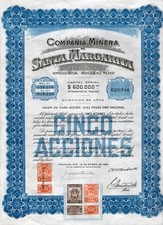 Santa Margarita Mexico Mine Vintage Stock Certificate