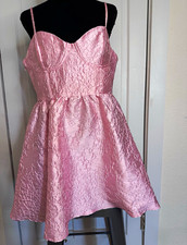 SHEIN Pink Floral Jacquard Sweetheart Neck Fit & Flare Short Dress Size L