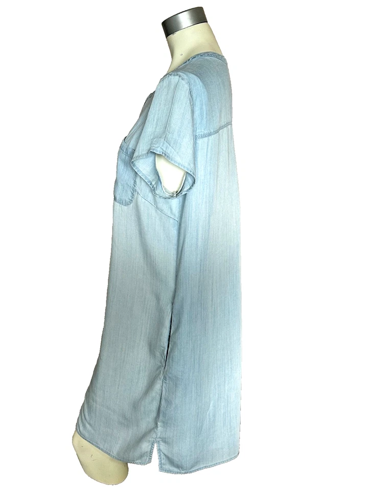 Vestido Liz Claiborne Azul Claro Lavado Ligero Manga Casquillo Denim Look Talla L Foto 3 de 4