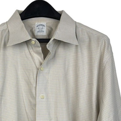 Brooks Bothers Men's 17.5 34 (XL) Cotton Non Iron Button Up Blue Yellow Check
